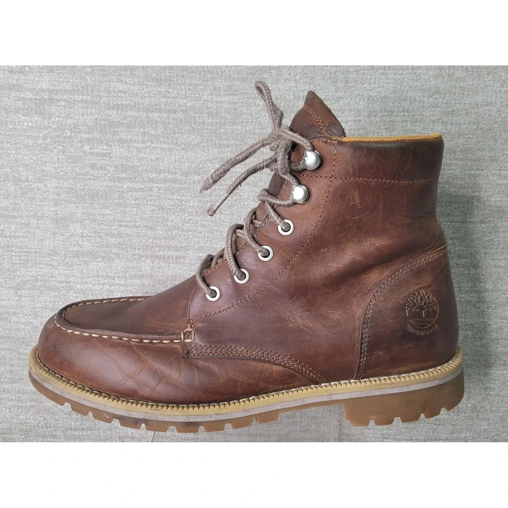 Timberland Redwood Falls Waterproof Moc Toe Boots Mens 8 Brown Leather